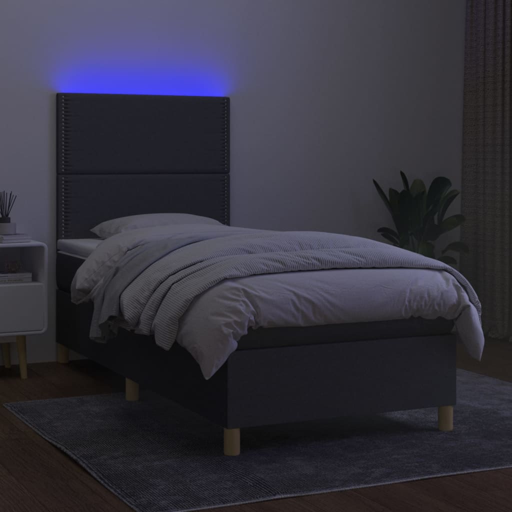 Boxspringbett mit Matratze & LED Dunkelgrau 90x190 cm Stoff