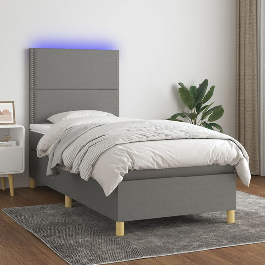 Boxspringbett mit Matratze & LED Dunkelgrau 90x190 cm Stoff