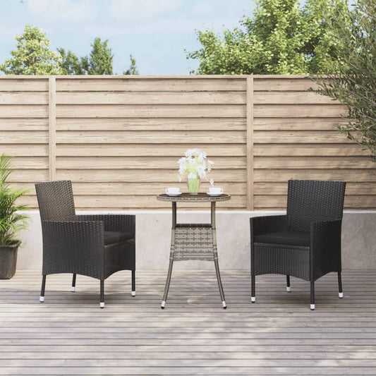 3-tlg. Garten-Bistro-Set mit Kissen  Poly Rattan