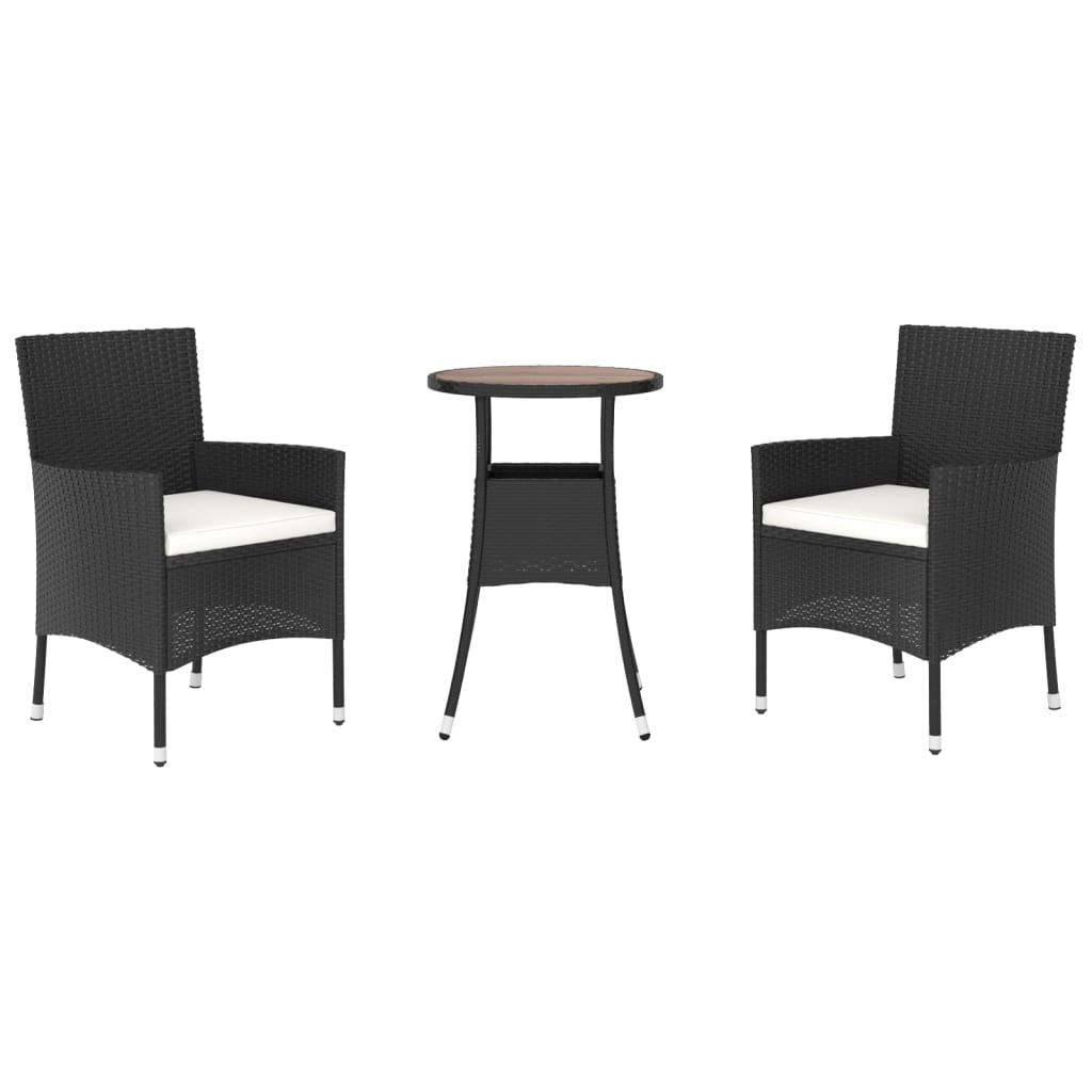 3-tlg. Garten-Bistro-Set mit Kissen  Poly Rattan