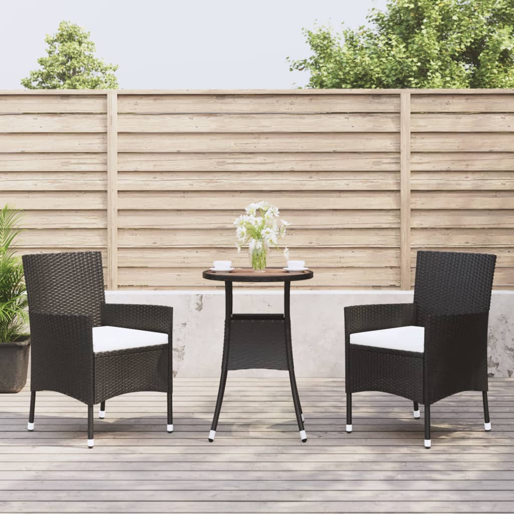 3-tlg. Garten-Bistro-Set mit Kissen  Poly Rattan