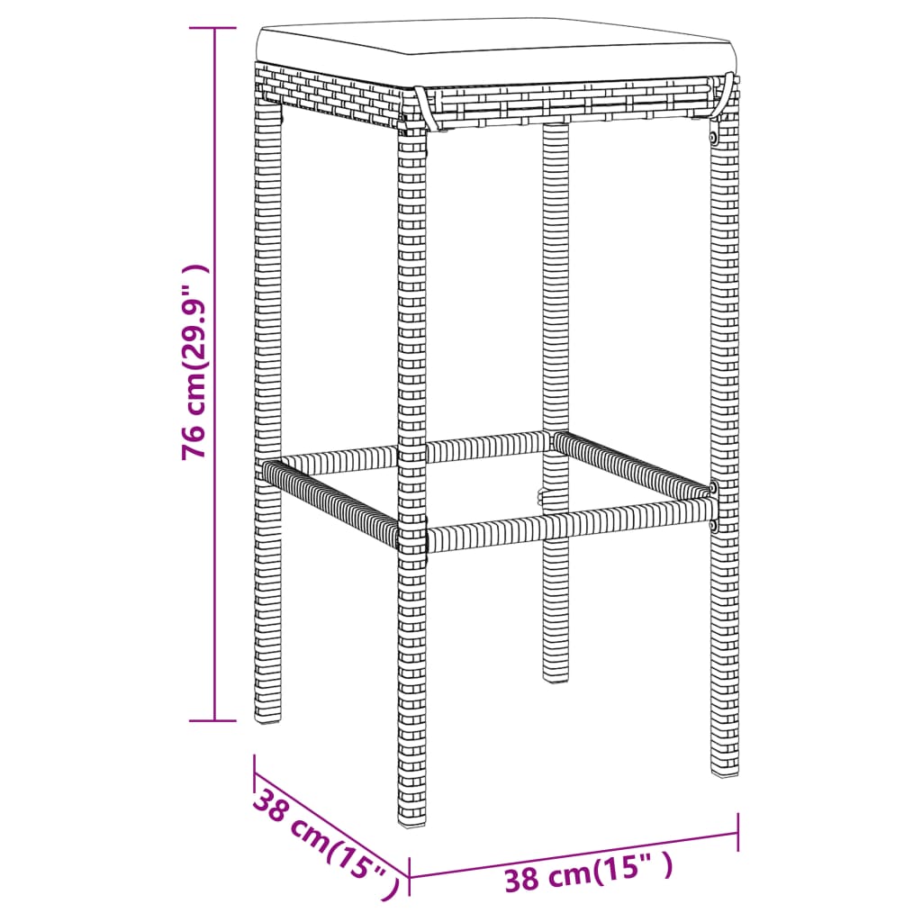 3-tlg. Gartenbar-Set mit Kissen  Poly Rattan