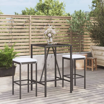 3-tlg. Gartenbar-Set mit Kissen  Poly Rattan