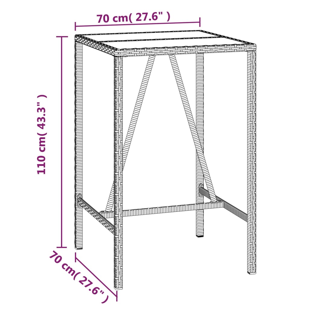 3-tlg. Gartenbar-Set mit Kissen  Poly Rattan