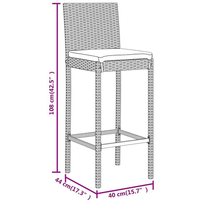 3-tlg. Gartenbar-Set mit Kissen  Poly Rattan