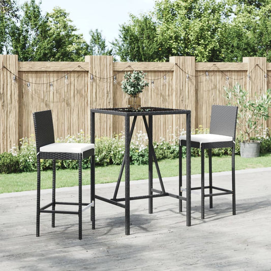 3-tlg. Gartenbar-Set mit Kissen  Poly Rattan